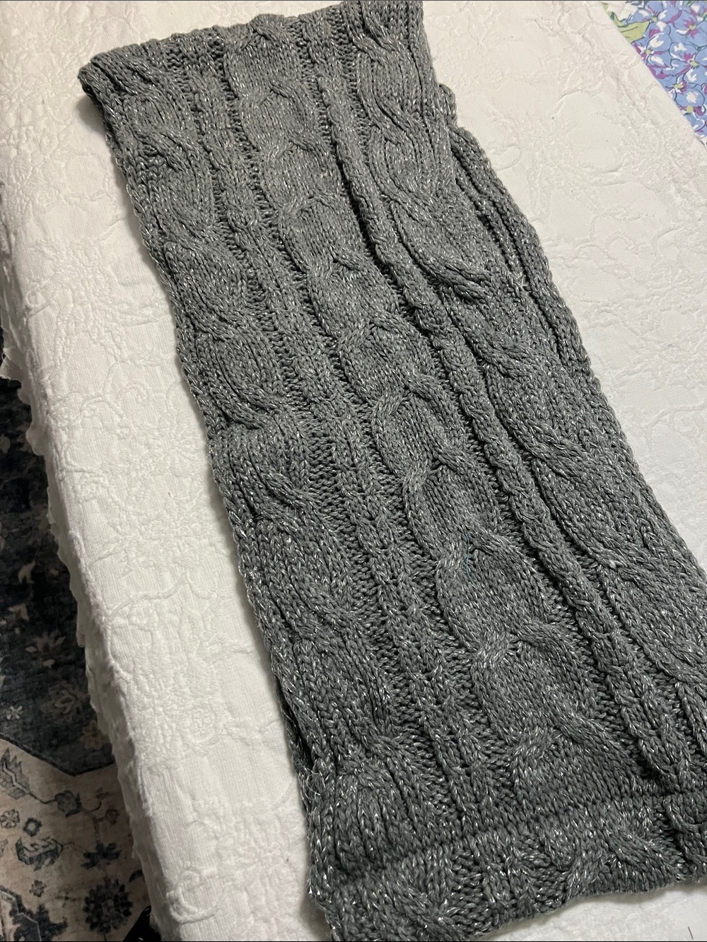 New York & Company Gray Cable Knit Scarf with Subtle Metallic Thread